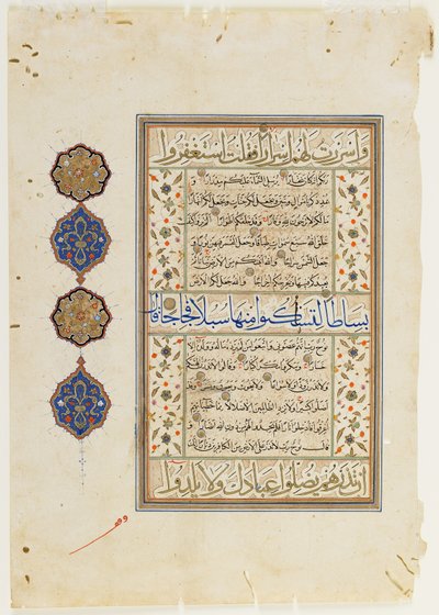 Folio uit een Koran, soera 71:9-28; soera 72:1-9 en deel van 10, los manuscript folio, 2e helft van de 16e eeuw door Ottoman School